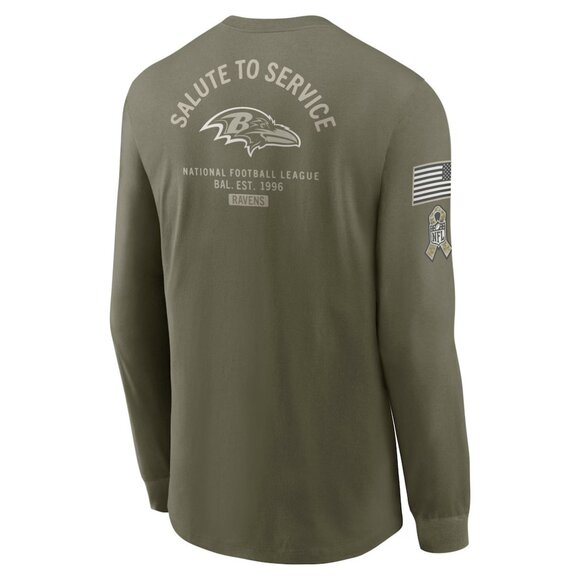 Men's Baltimore Ravens Nike Olive Salute to Service Sideline Long Sleeve T-Shirt - Picture 2 of 12